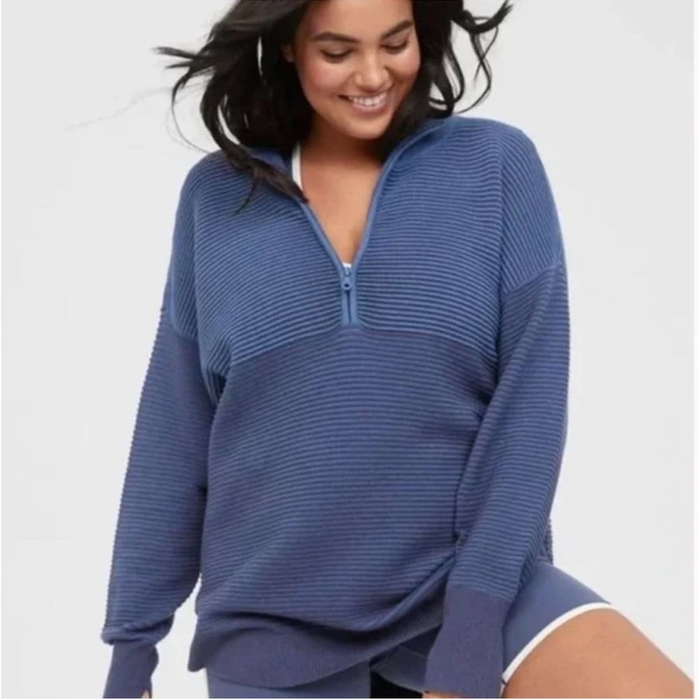 Aerie Offline Sz M Home Stretch Ribbed Oversized Boyfriend Quarter Zip Sweater